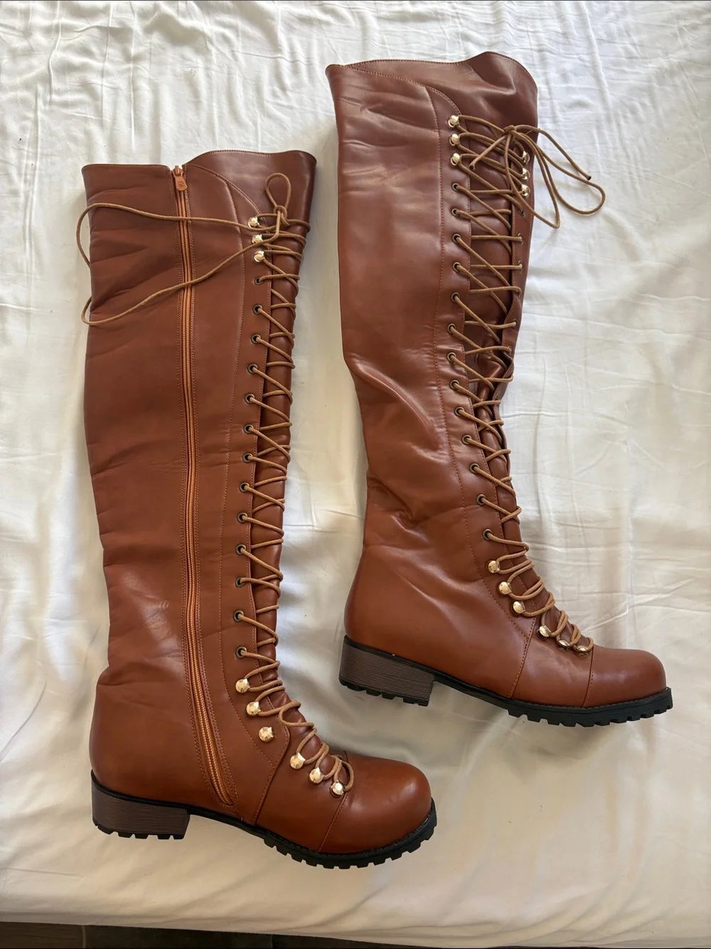 Thigh high Lace-Up Women's combat Boots in Brown